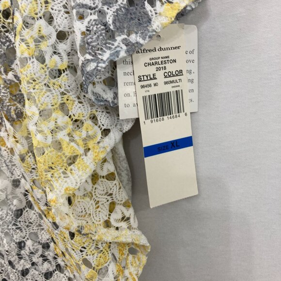 New Alfred Dunner size XL Yellow Gray Abstract Lace Overlay Poncho Top Artsy - Picture 3 of 8